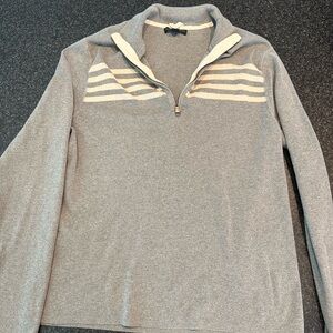 Banana Republic Men's Gray and Cream Zip-Up Sweater